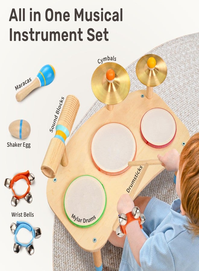 WINGYZ 11-in-1 Kids Drum Set - Montessori Baby Musical Toys & Wooden Musical Instruments for Toddlers 1-3, Music Table with Bongo Drums, Cymbals, Maracas & Wrist Bells for Early Rhythm Play - Image 3